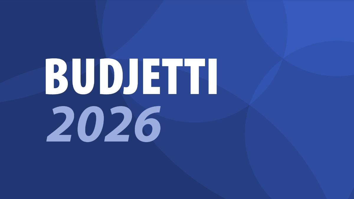Tummansinisessä kuvassa teksti Budjetti 2026